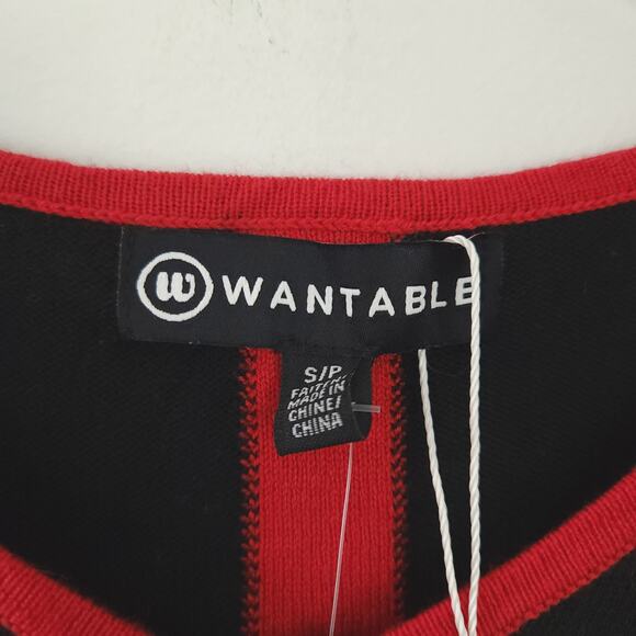 New Wantable Sweater Vneck Small Black with Red Piping Winter Topo - Picture 5 of 6
